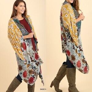 Umgee Bohemian Floral Mixed Print Longline Duster Kimono